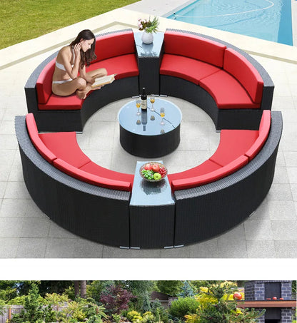 Outdoor round rattan sofa combination curved living room sofa