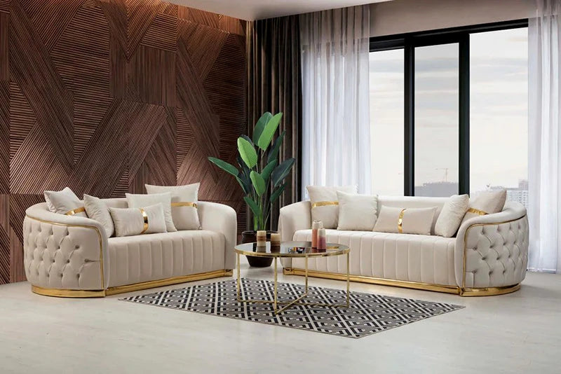 Modern Living Room Furniture Luxury Metal Frame 3 2 1 Seater Sectional White Velvet Fabric Sofa Set