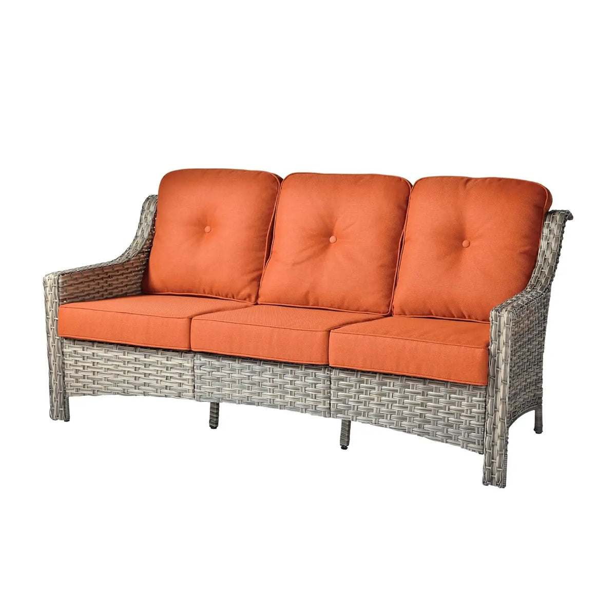 3 Seat Outdoor Patio Sofa Wicker Furniture Set Red Stripe Cushion Weather Resistant Backyard Poolside , Customized
