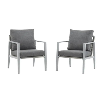 Set of 2 Silver Aluminum Lounge Chairs with Rope Accents and Cushions for Modern Indoor and Outdoor Spaces
