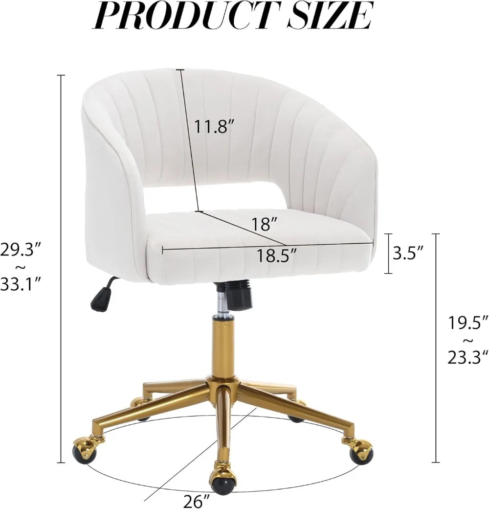 Velvet Swivel Office Chair with Gold Base, Ergonomic Desk Seat for Home Study and Living Room