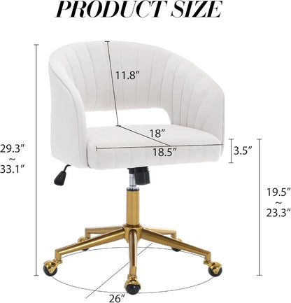 Velvet Swivel Office Chair with Gold Base, Ergonomic Desk Seat for Home Study and Living Room