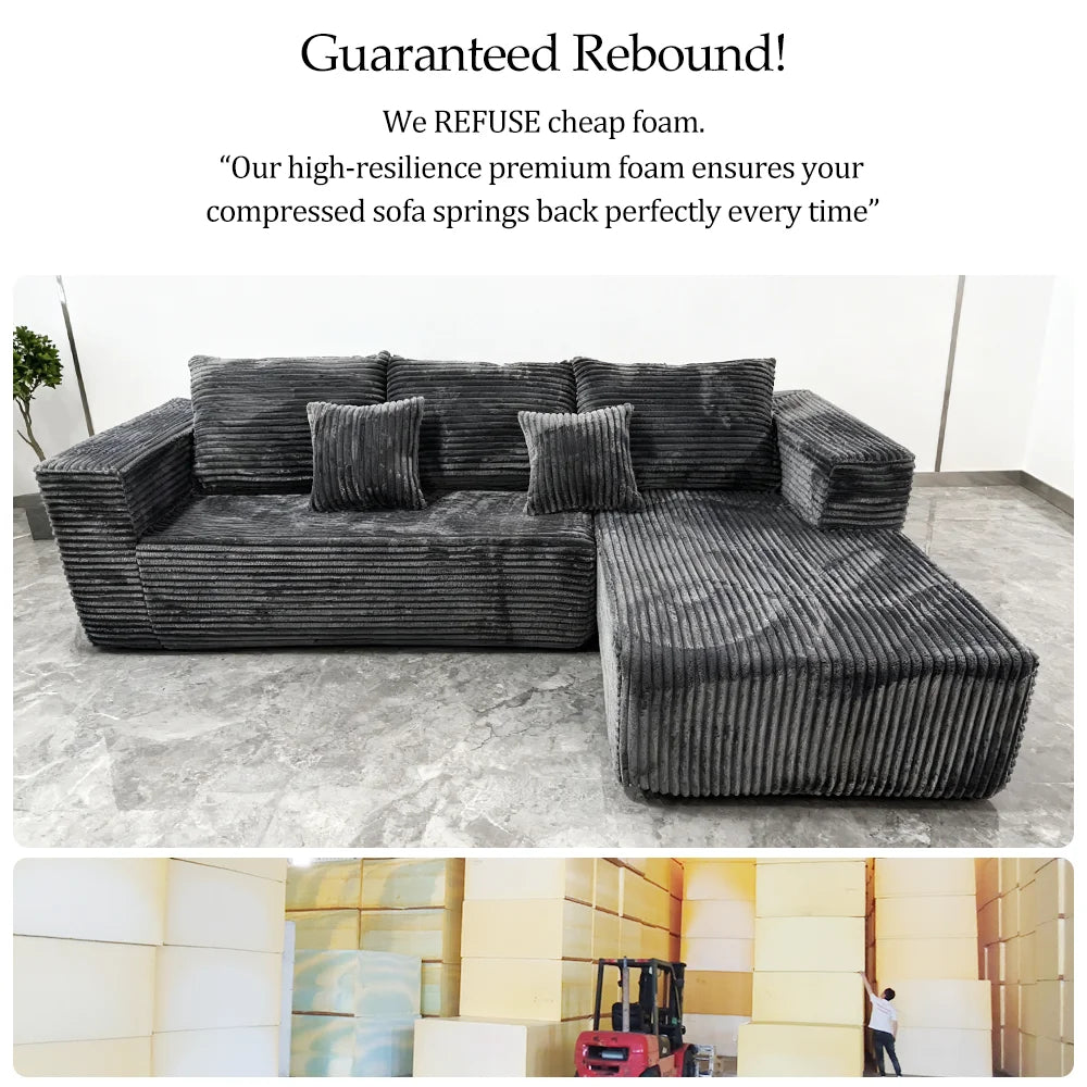 For Modern L-Shape Compressed Corner Sofa Set in a Box Fabric 45D Foam Sponge High Density Reclining for Living Room Furniture