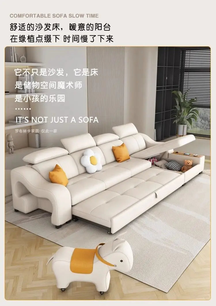 custom. [Official Genuine] Yisheng Scratch Leather Sofa Bed Dual-use Foldable Multifunctional Small Apartment Livin