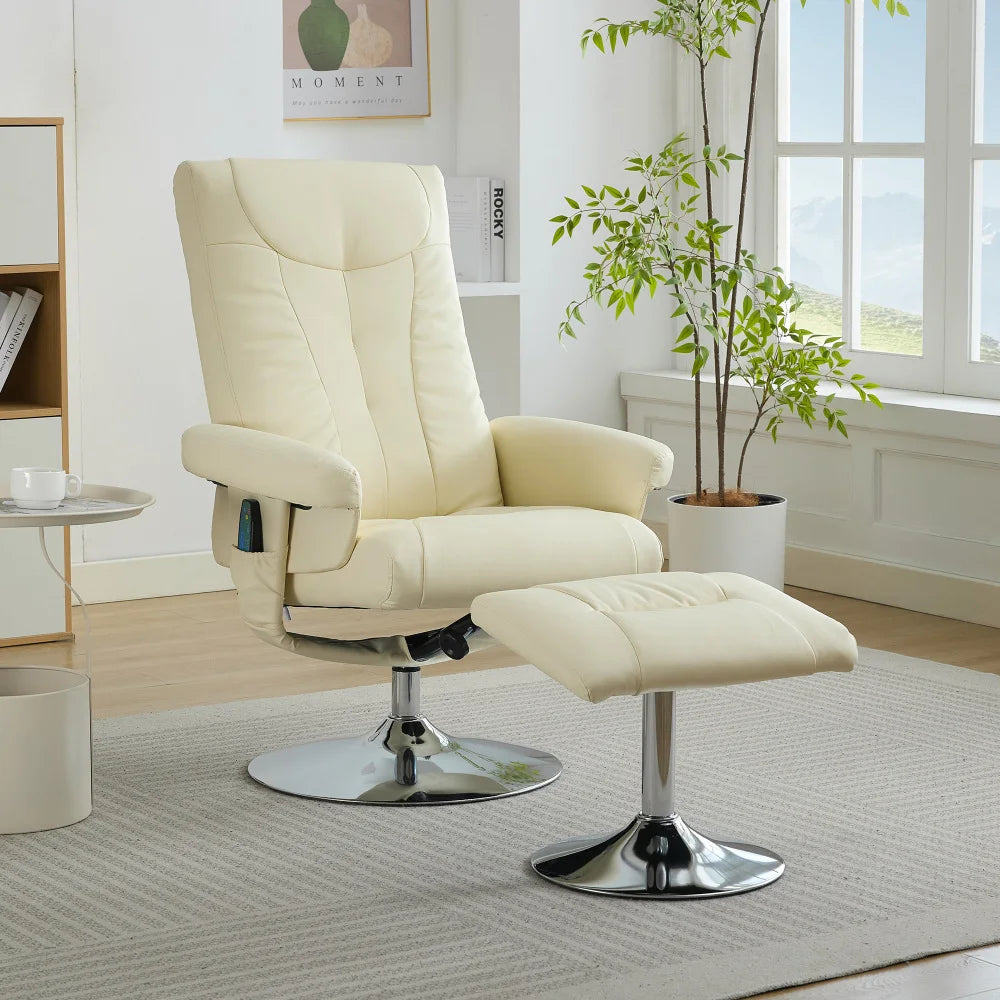 360° Swivel Relaxation Chair with Stool – Reclining Function, 5-Point Massage & Electric Heating, TV Lounge Chair for Comfort