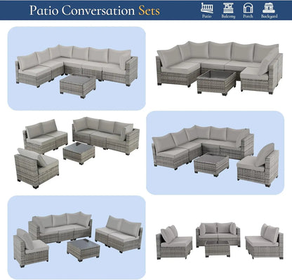 7 Pieces Outdoor Patio Furniture Set, Sectional Sofa Set Rattan Patio Conversation Sets with Couch Set &Table for Outside Garden