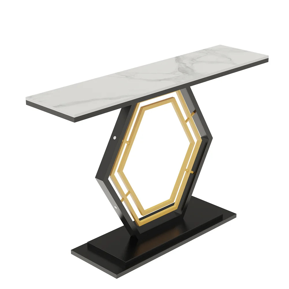 LUVODI Console Table for Entryway with Geometric Base Sleek Sintered Stone Top Long Accent Table for Hallway,Foyer Decor,Stora