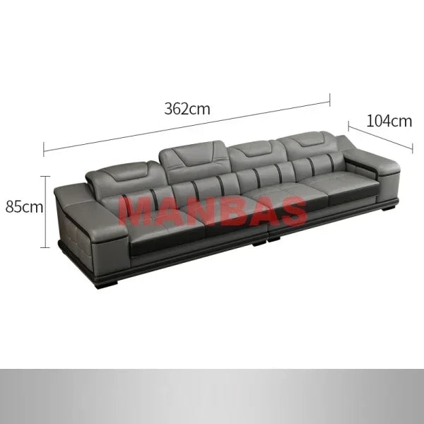 L-Shaped Modern Sectional Sofa Set with Chaise, Genuine Leather Reclining Couch with USB Charging Ports & Cup Holders, Couch Set