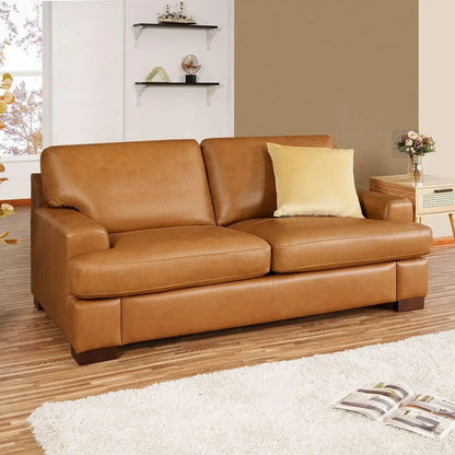 Hot salesSiggy Genuine Leather Sofa - Set of 3 Luxurious Comfort, Goose Feather Cushion Filling, Square Arm Design, Sturdy Block