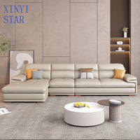 The first layer of cowhide leather sofa living room combination modern simple size apartment cream style leather sofa