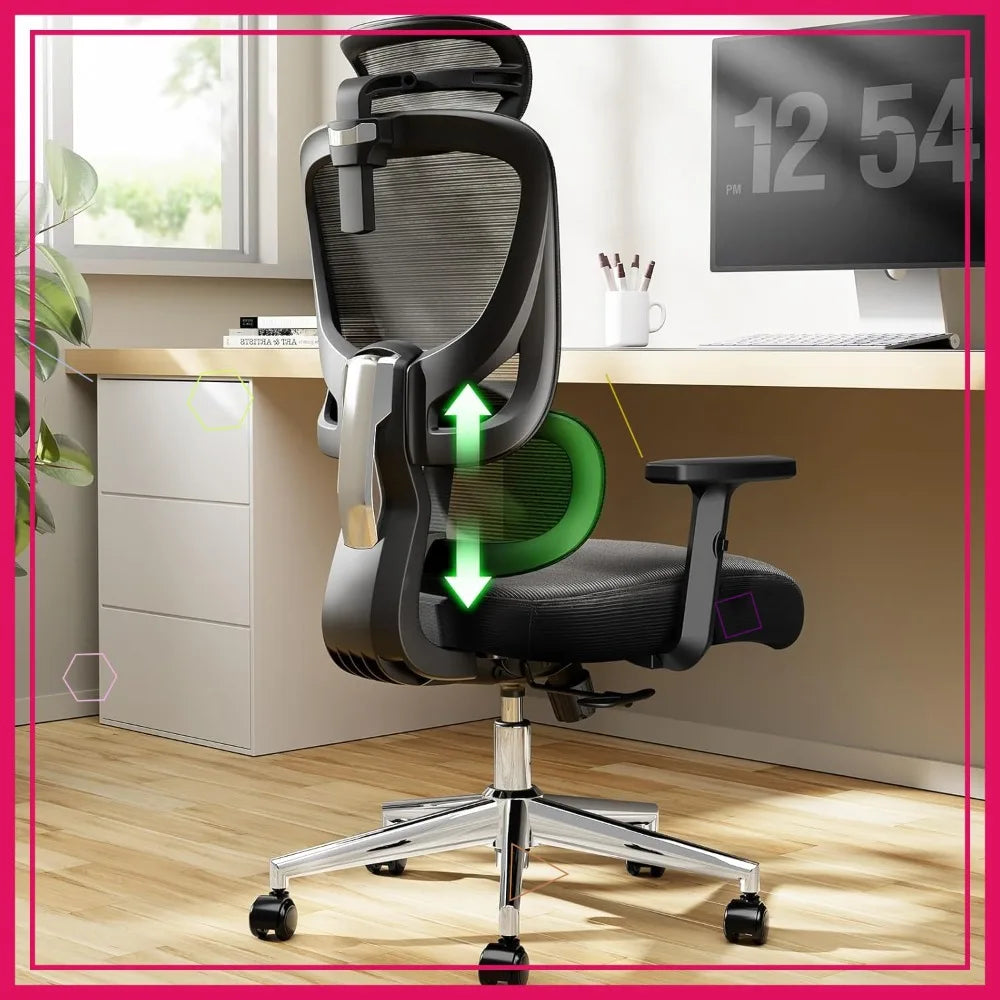 Ergonomic Office Gaming Chair with Adjustable Lumbar Support, Breathable Mesh Seat & Rocking Function - Black