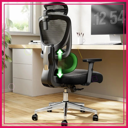 Ergonomic Office Gaming Chair with Adjustable Lumbar Support, Breathable Mesh Seat & Rocking Function - Black