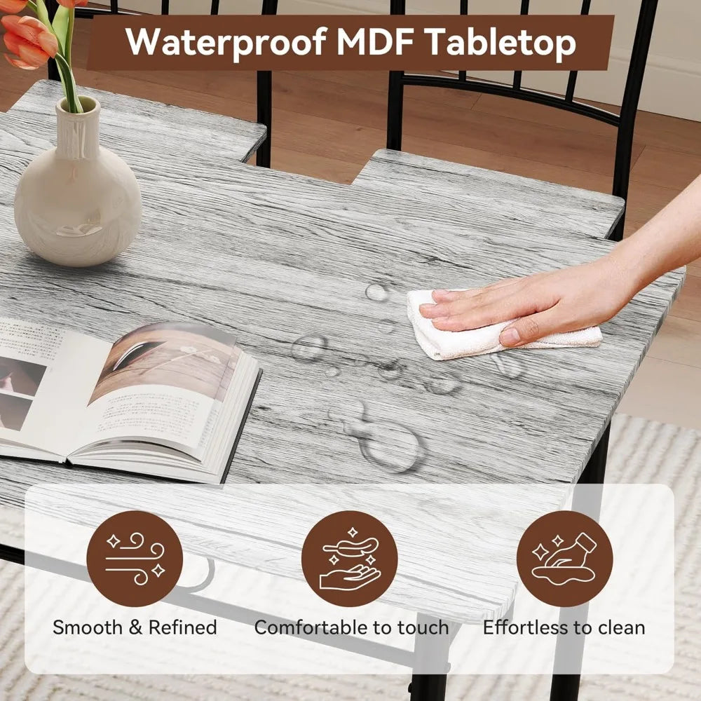 5-Piece Rectangular Dining Table Set for 4, Kitchen Table and Chairs Set