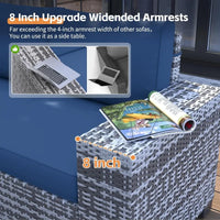 7 Piece Patio Furniture Set with Fire Pit Table, 8''Wide Armrest Modular Rattan Outdoor Sectional Sofa Set,Wicker Patio