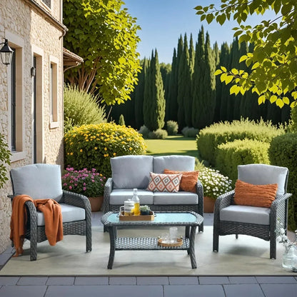 Wicker Patio Furniture - All-Weather PE Wicker Outdoor Conversation Bistro Set Loveseat Chairs with Table,Outdoor Rattan Sofa