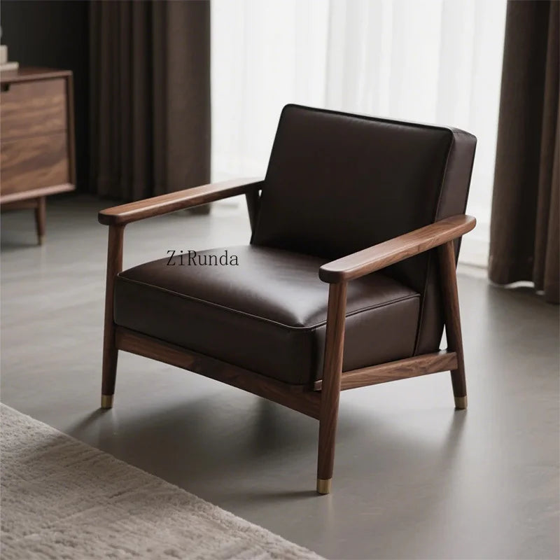 New Chinese walnut solid wood sofa chair Modern simple homestay negotiation leisure chair