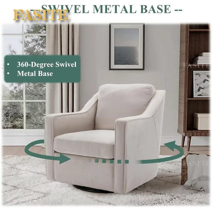 Premium Living Chair Fabric Leisure Armchair With Innerspring Seat Cushion Lumbar Pillow Metal Base Swivel Accent Chair