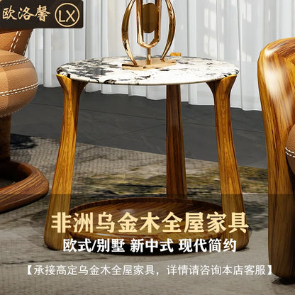 High-end ebony TV cabinet stone floor cabinet coffee table sofa combination