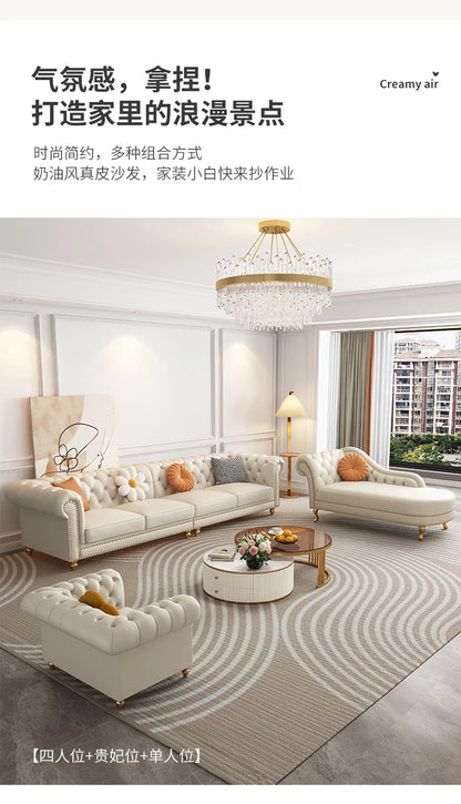 Designer Genuine Leather Sofas Fancy Living Room Lounge Floor Sofa Loveseat Modern Canape Salon De Luxe Apartment Furniture