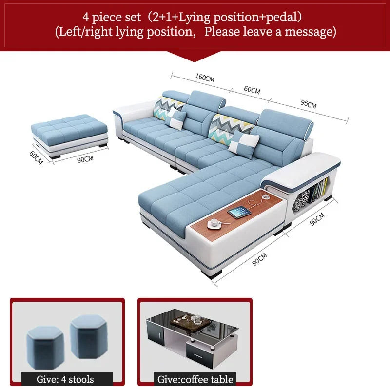 For living room minimalist modern large unit furniture set combination cotton and linen 2024 new technology fabric sofa