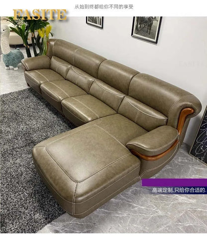 leather sofa modern simple living room combination small apartment Nordic first-layer cowhide princess corner furniture