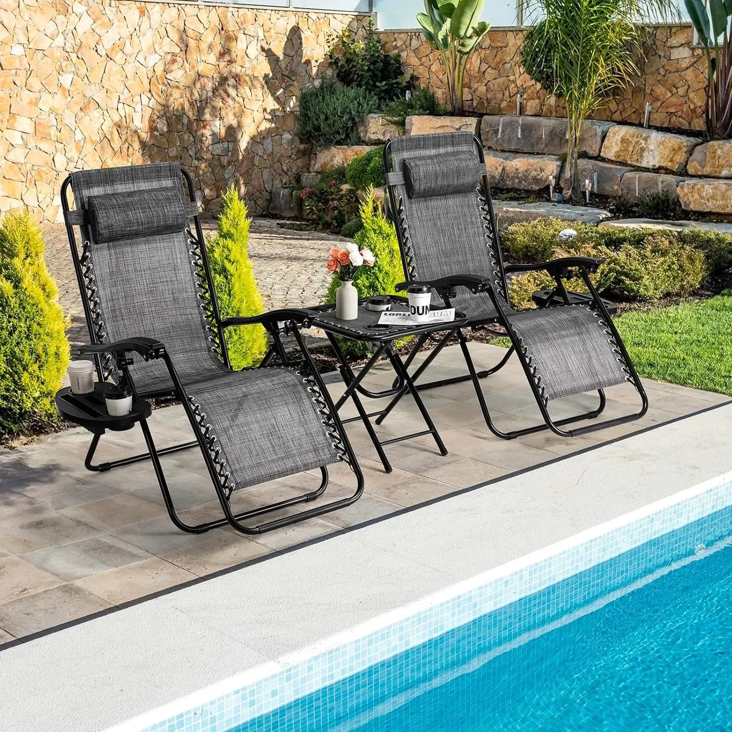 Homfa Garden Sun Lounger Set with Table Folding Adjustable Zero Gravity Recliner Chair Seat Indoor/Outdoor