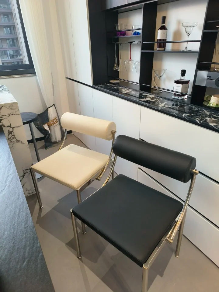 Mid-Century Designer Chair Industrial Metal Dining Seat Bedroom Vanity Stool with Backrest Stainless Steel Office Chair for Home