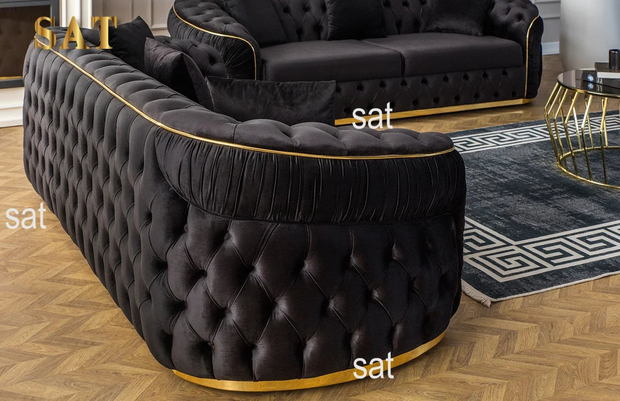 Machine High Quality Luxury Living Room Sofa Set Gold Stainless Steel Lounge Sofa Velvet 2-3 Seater Couch