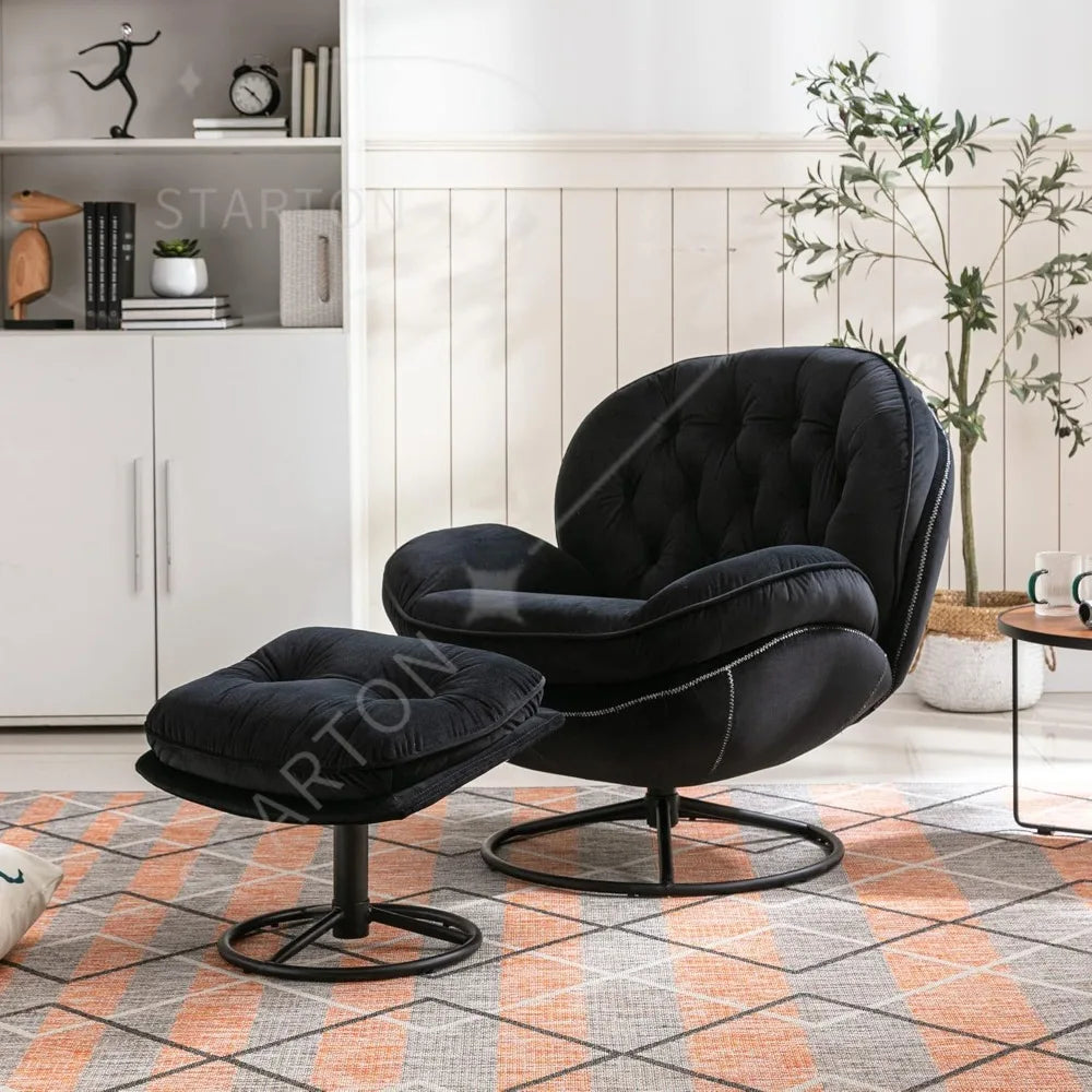 new Velvet Swivel Accent Chair with Ottoman Set, Modern Lounge Chair with Footrest, Comfy Armchair with 360 Degree Swivel