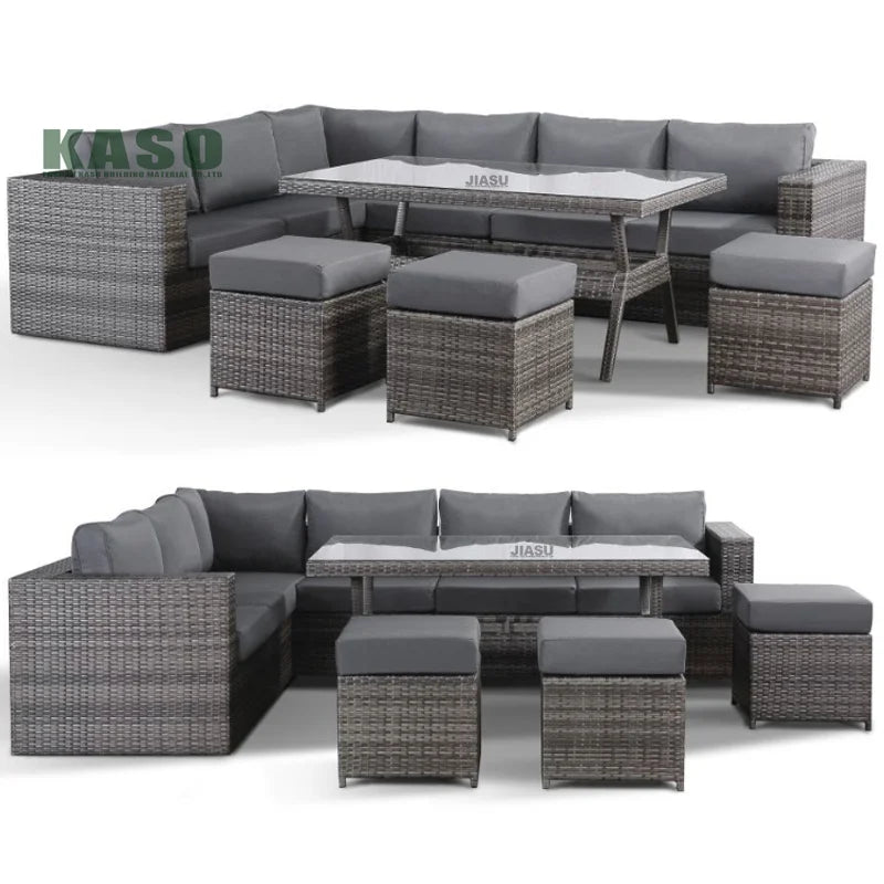 4 Piece Modern Luxury Dining Metal Aluminum Wicker Rope Ratan Sofa Garden Set With Fire Pit Outdoor Rattan Patio Furniture Set