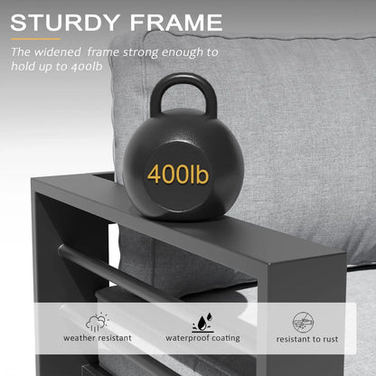 Aluminum Furniture Set with Fire Pit Table, 5 Pieces Patio Sectional Conversation Chat Sofa Modern Seating Set