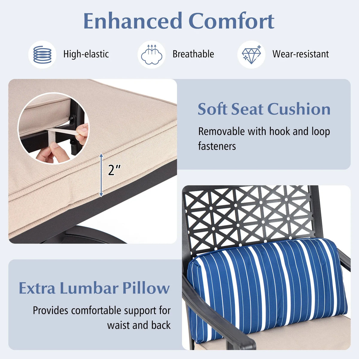 Set of 2 Patio Swivel Bar Stool Chairs Cushioned Pillow Armrest Rocking