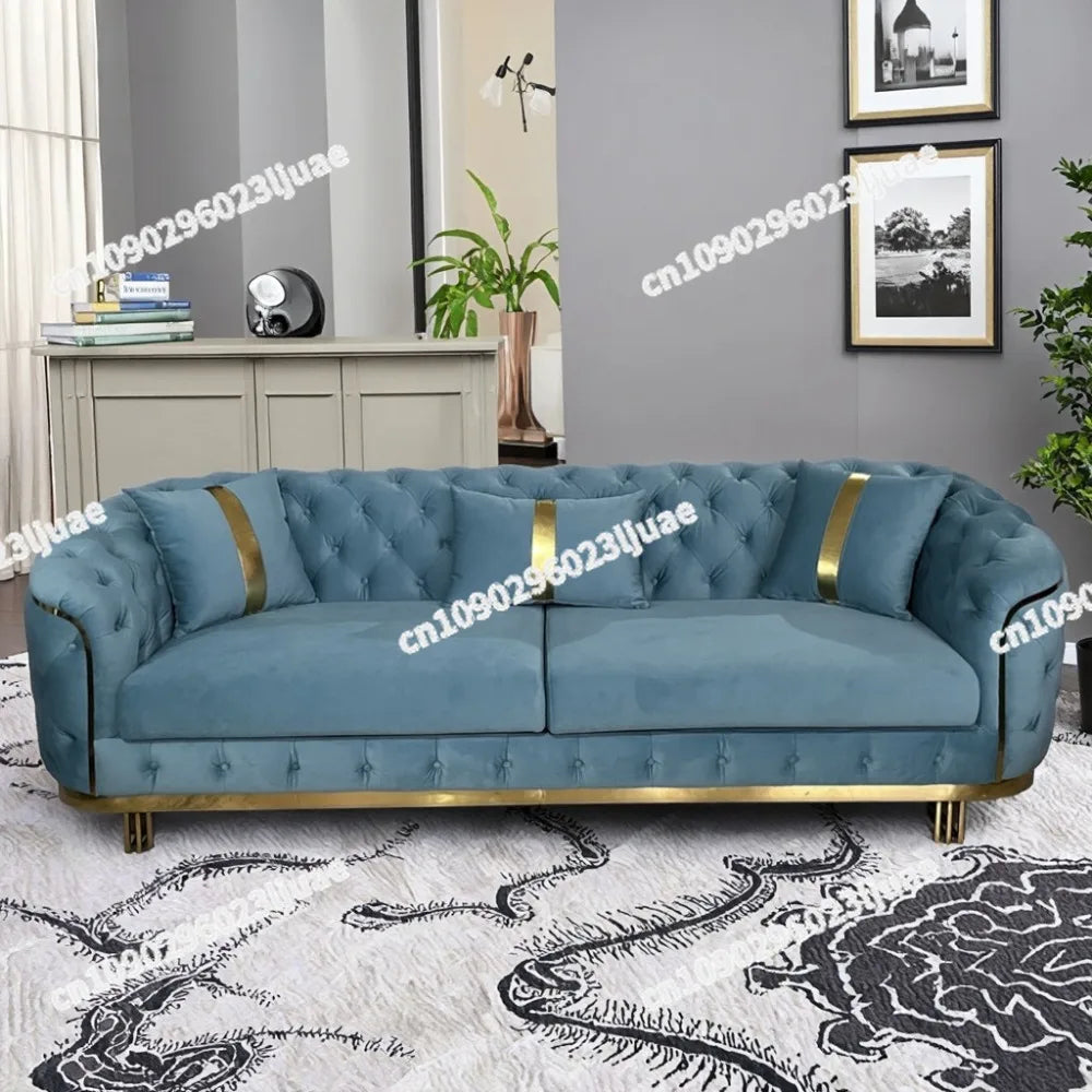 fabric sofa Italian minimalist designer living room straight row sofa velvet European buckle home sofa