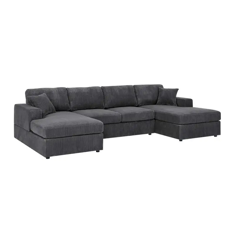 3-Pc Corduroy Double-Chaise Sectional Sofa with Plush Cushions and Modern Design, Comfortable Seating for Living Room, Stylish