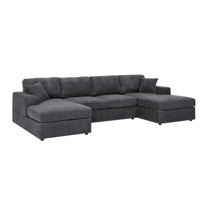 3-Pc Corduroy Double-Chaise Sectional Sofa with Plush Cushions and Modern Design, Comfortable Seating for Living Room, Stylish