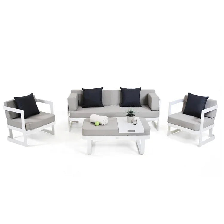 #v White Modern Cheap Patio Conversation Loveseat Couch Furniture Outdoor Garden Aluminum Sectional Sofa Set on Sale