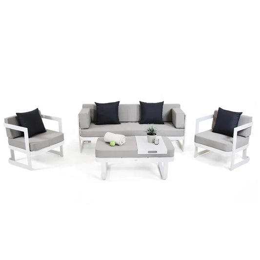 #v White Modern Cheap Patio Conversation Loveseat Couch Furniture Outdoor Garden Aluminum Sectional Sofa Set on Sale