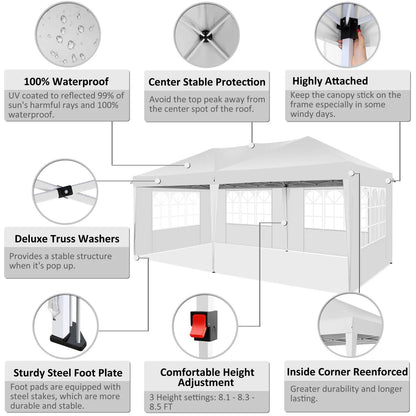 10x20FT Pop Up Canopy Tent with Removable Sidewalls Waterproof Commercial Instant Shelter Outdoor Gazebo Party Tent Protable Canopy Tents for Parties with Carry Bag