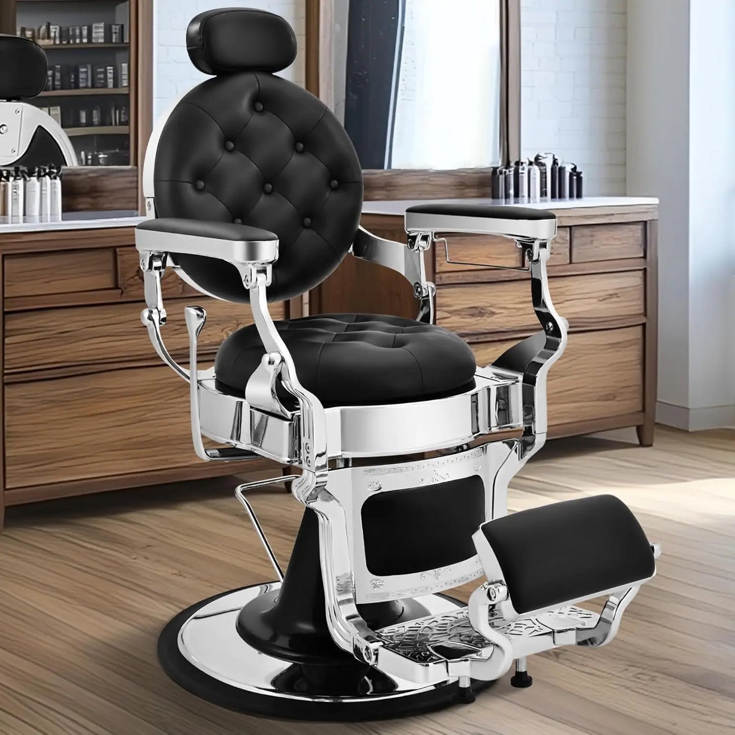 Heavy Duty Barber Chair for Barbershop,Reclining Salon Chair for Hair Stylist, 360° Swivel, Adjustable Footrest and Headrest