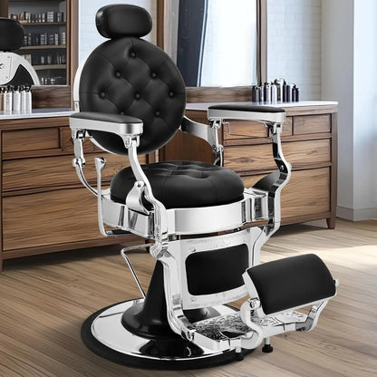 Heavy Duty Barber Chair for Barbershop,Reclining Salon Chair for Hair Stylist, 360° Swivel, Adjustable Footrest and Headrest