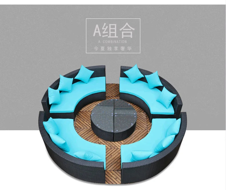 Modern Imitation Rattan Round Sofa Set Outdoor Garden Patio Rattan Woven Sofa Leisure Balcony Rattan Chair Furniture