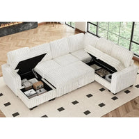 Corduroy Sleeper Sofa Bed with Storage Chaise Modular Sectional Sofa Couch with Pull Out Bed L Shaped Sectional Couches