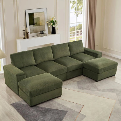 U-Shaped Cloud Couches for Living Room,122" Modular Sectional Cloud Sofas with Deep Seat Removable Ottomans,Modern Corduroy