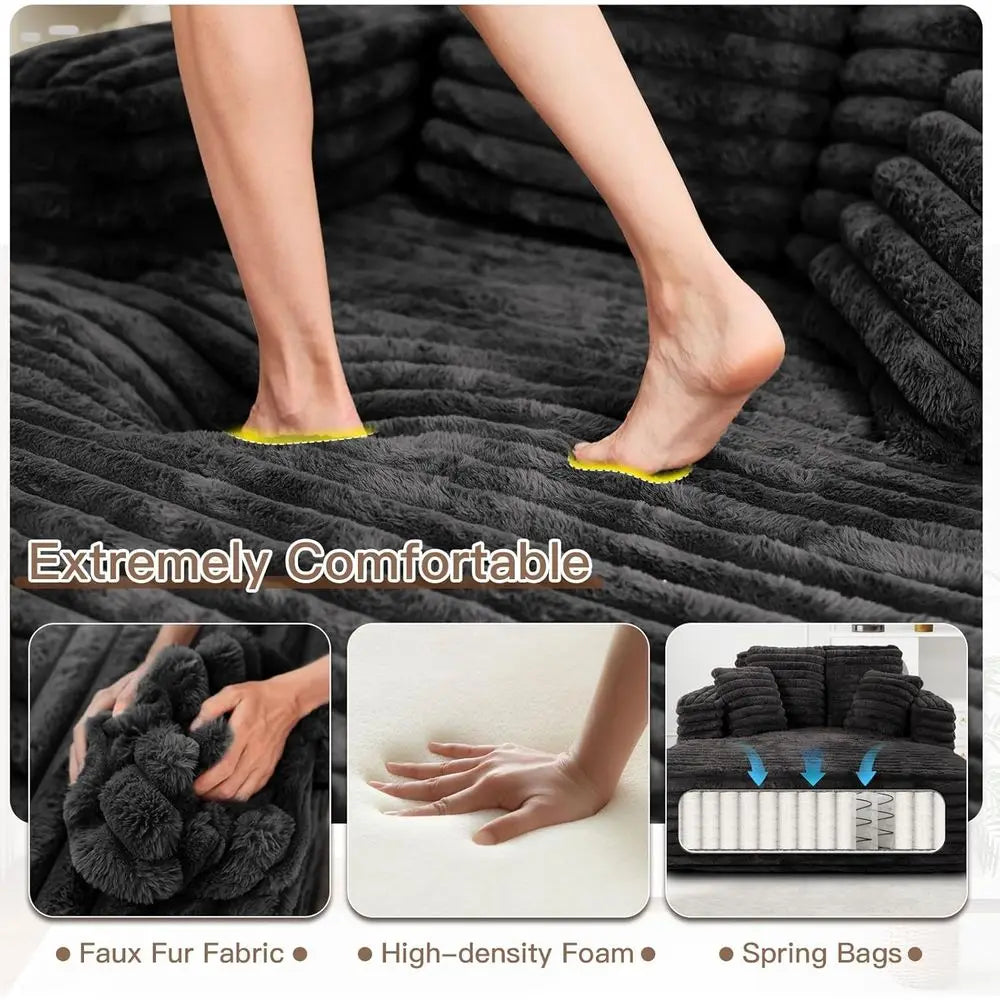 ZS019 Easyhomesofa Oversize Chaise Lounge Chair Indoor,Boneless Couch,Plush Corduroy Sleeper Sofa Bed