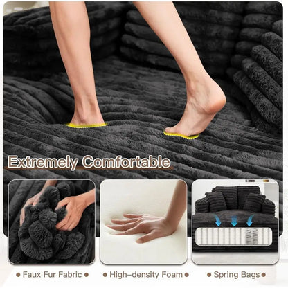 ZS019 Easyhomesofa Oversize Chaise Lounge Chair Indoor,Boneless Couch,Plush Corduroy Sleeper Sofa Bed
