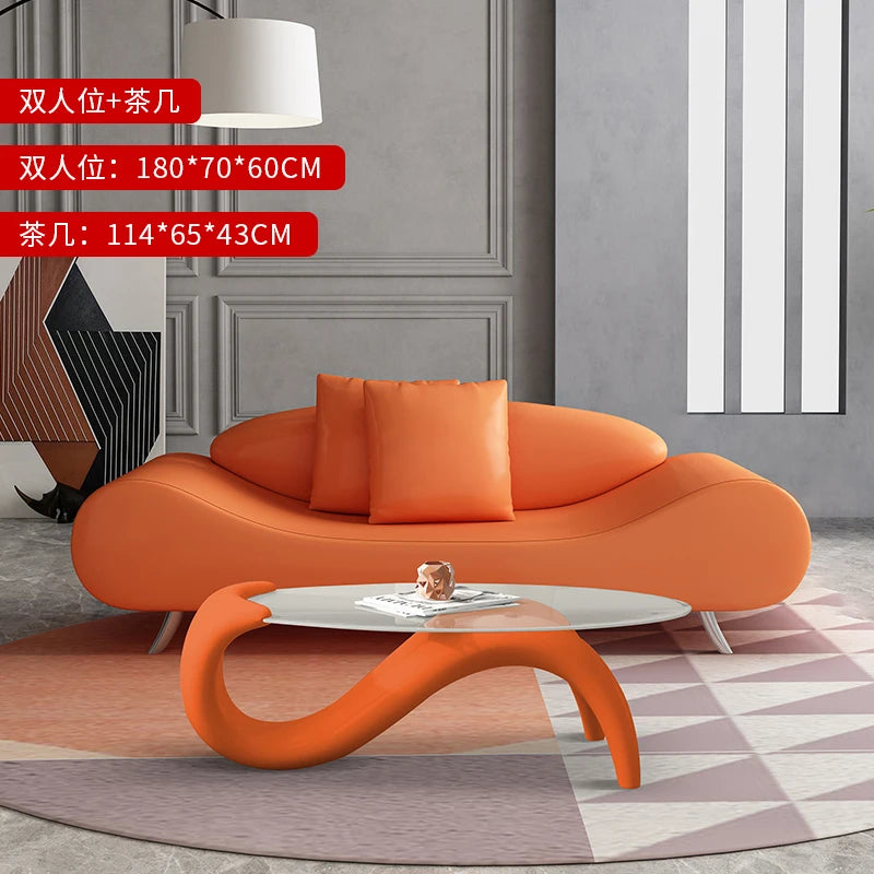 Bedroom sofa small apartment living room two people small orange modern simple beauty salon room personalized creative furniture