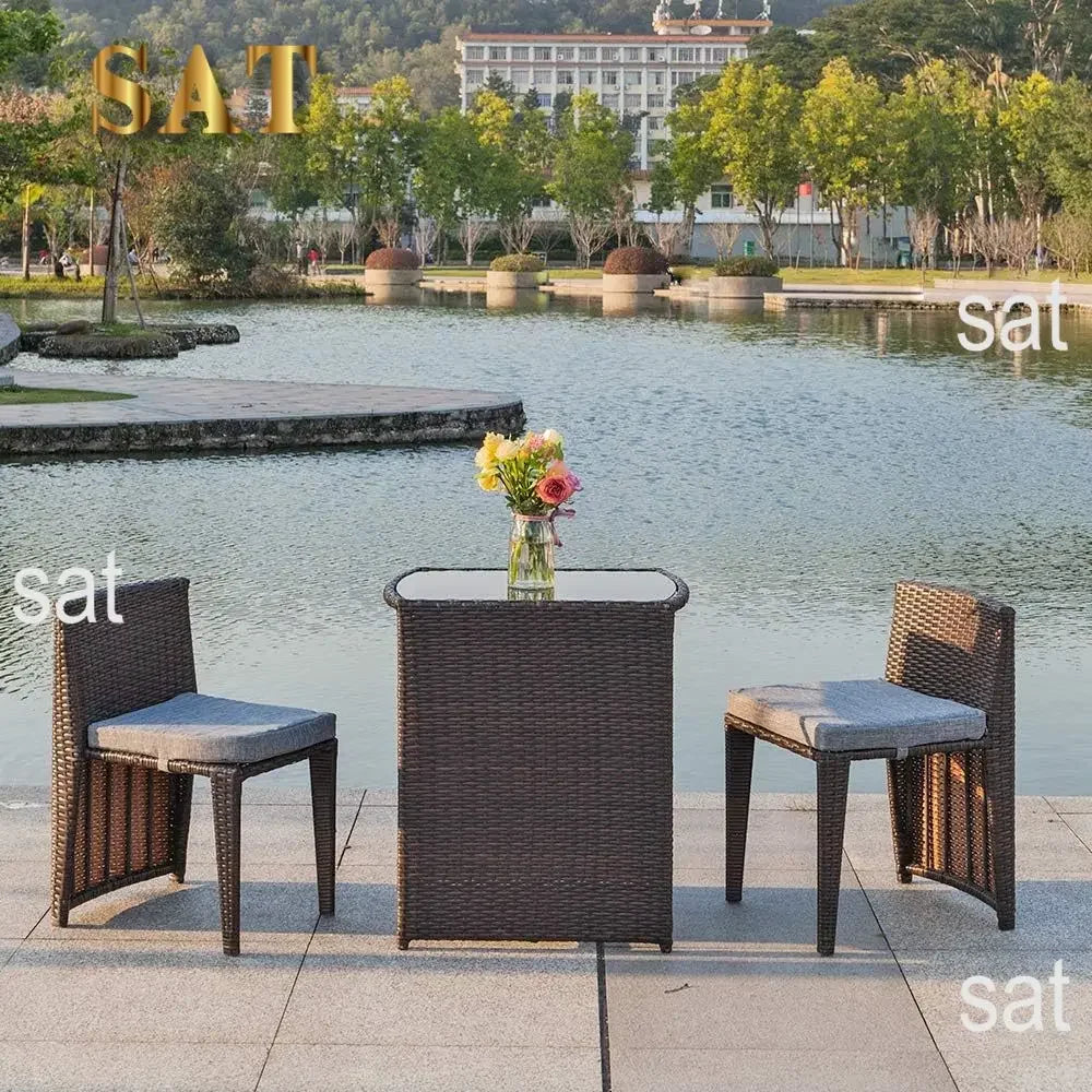 Hot Wicker Outdoor Patio Bistro Set Patio Furniture Set For Small Space With Glass Top Table Dining Chairs