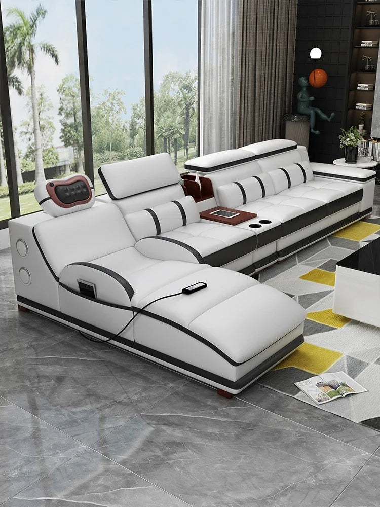 Massage sofa minimalist top layer cowhide home living room Italian minimalist leather art