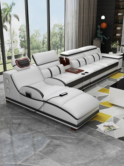 Massage sofa minimalist top layer cowhide home living room Italian minimalist leather art