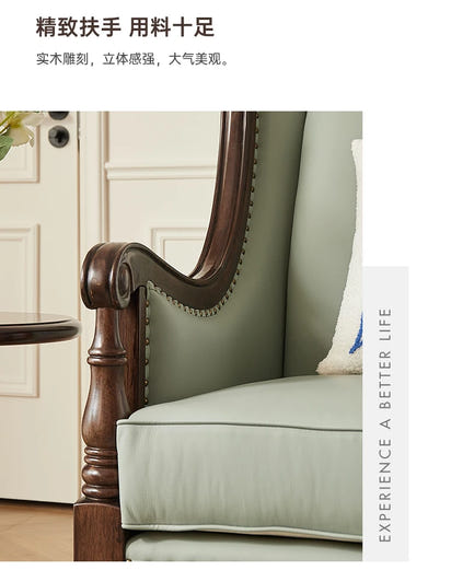 XL retro sofa walnut wood solid wood leather first layer cowhide combination sofa living room furniture